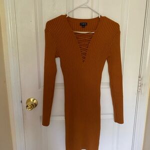 Women's Dark Orange Ribbed Dress